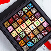 I Love You Chocolate Art Scrabble Box - Romanicos Chocolate