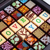 I Love You Chocolate Art Scrabble Box - Romanicos Chocolate