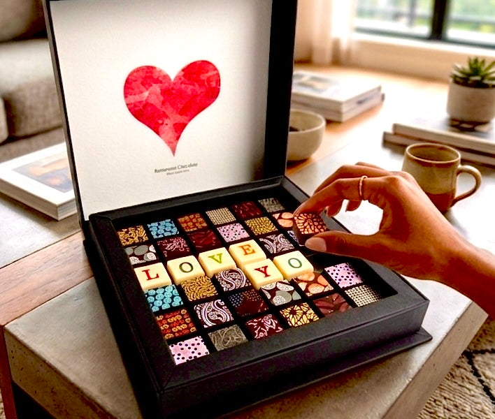I Love You 36pc Scrabble Chocolate Art - Venezuelan Dark Chocolate Gift