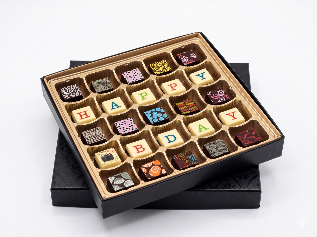 Happy Birthday Chocolate Gift Box – 25pc Handcrafted Bonbons | 70% Venezuelan Cocoa