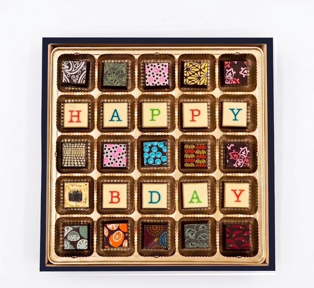 Happy Birthday Chocolate Gift Box – 25pc Handcrafted Bonbons | 70% Venezuelan Cocoa