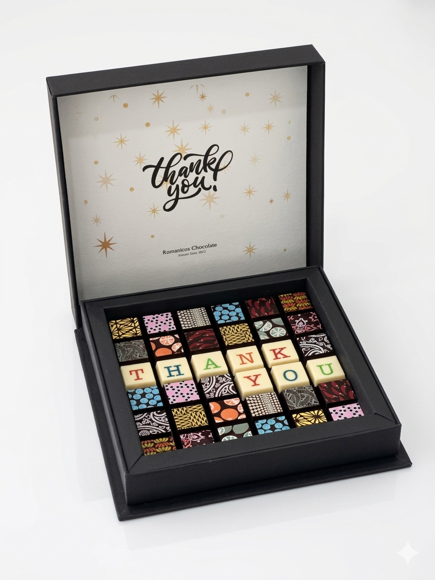 Thank You 36pc Scrabble Chocolate Art - Venezuelan Dark Chocolate Gift