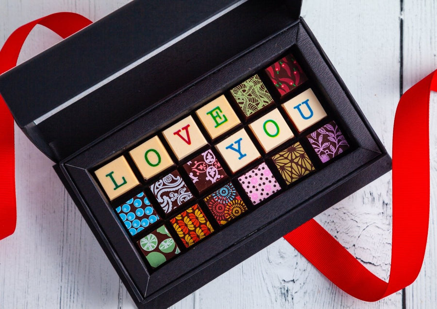 I Love You Chocolate Art Mini Scrabble Box - Romanicos Chocolate