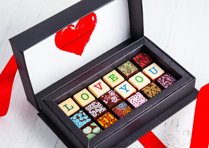 I Love You Chocolate Art Mini Scrabble Box - Romanicos Chocolate