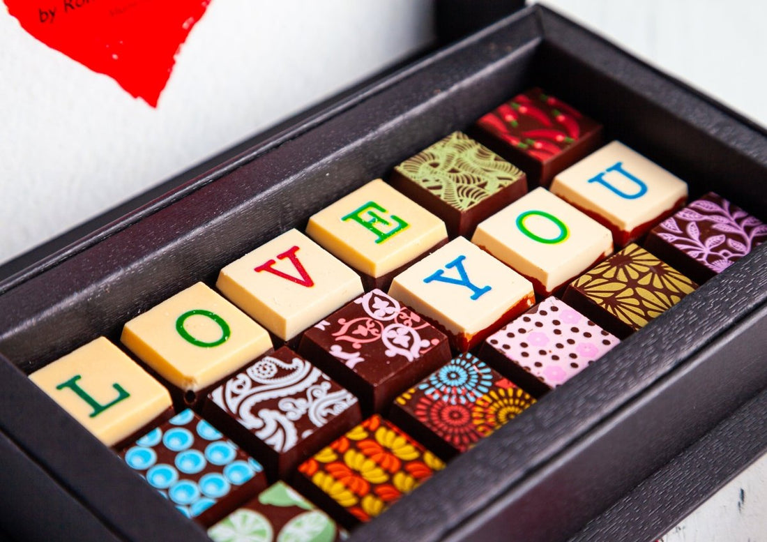 I Love You Chocolate Art Mini Scrabble Box - Romanicos Chocolate