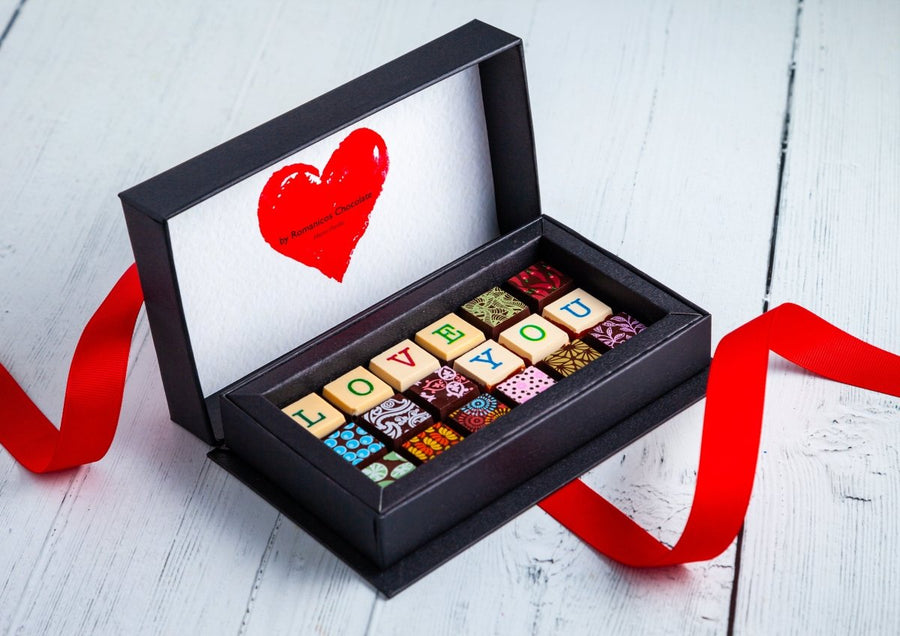 I Love You Chocolate Art Mini Scrabble Box - Romanicos Chocolate