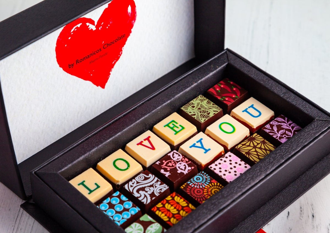I Love You Chocolate Art Mini Scrabble Box - Romanicos Chocolate