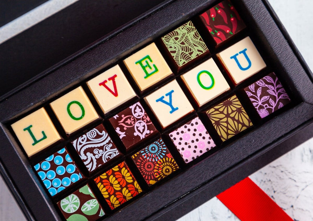 I Love You Chocolate Art Mini Scrabble Box - Romanicos Chocolate