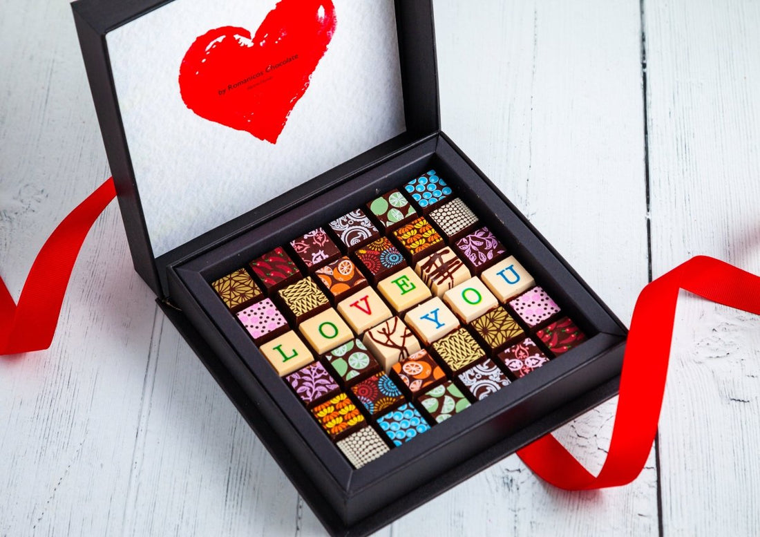 I Love You Chocolate Art Scrabble Box - Romanicos Chocolate