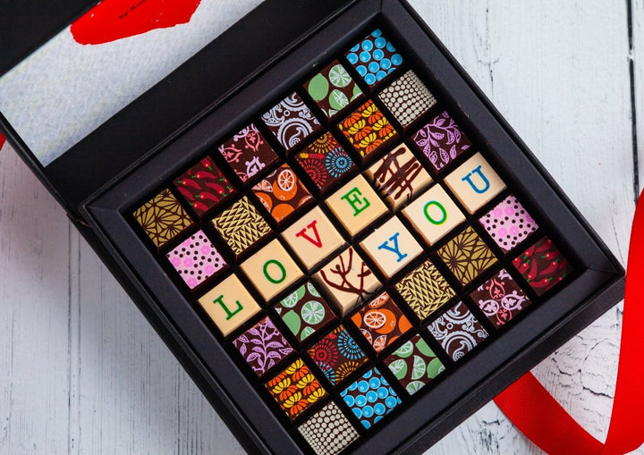 I Love You Chocolate Art Scrabble Box - Romanicos Chocolate