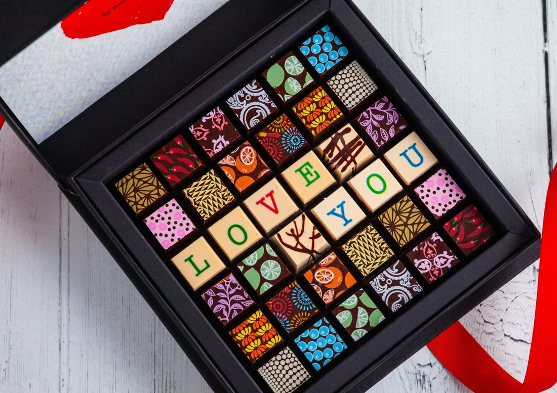 I Love You Chocolate Art Scrabble Box - Romanicos Chocolate