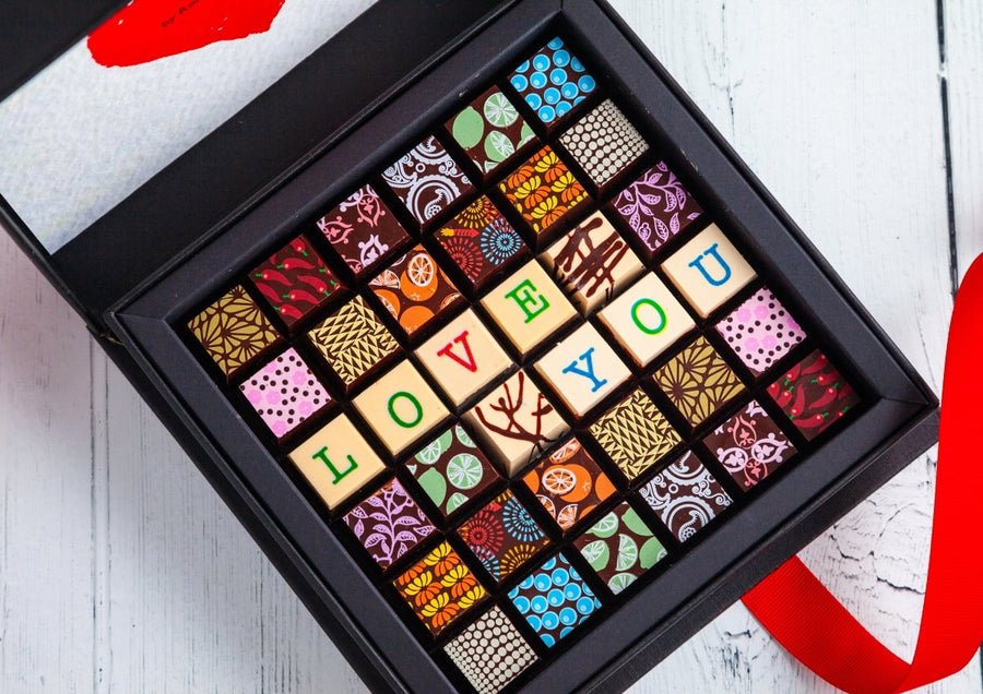 I Love You Chocolate Art Scrabble Box - Romanicos Chocolate