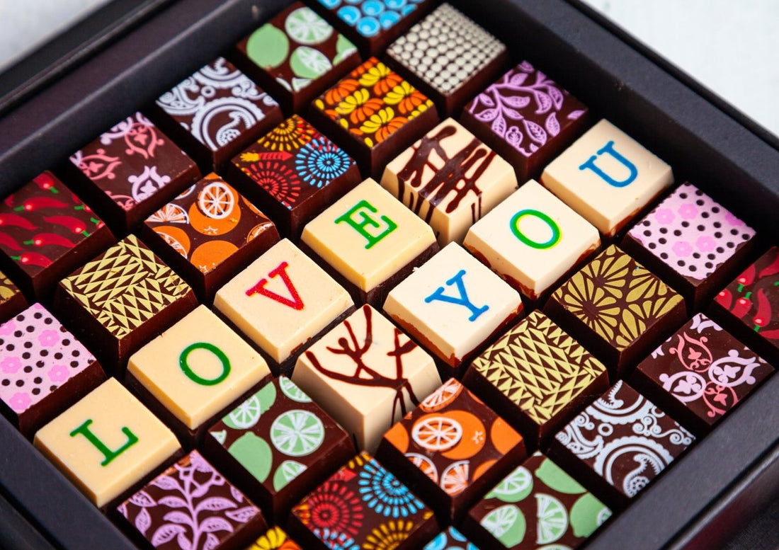 I Love You Chocolate Art Scrabble Box - Romanicos Chocolate