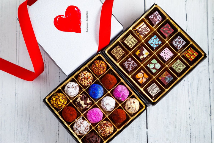 I Love You Queen Size Mixed Box (32 Pcs: 16 Bonbons, 16 truffles) - Romanicos Chocolate