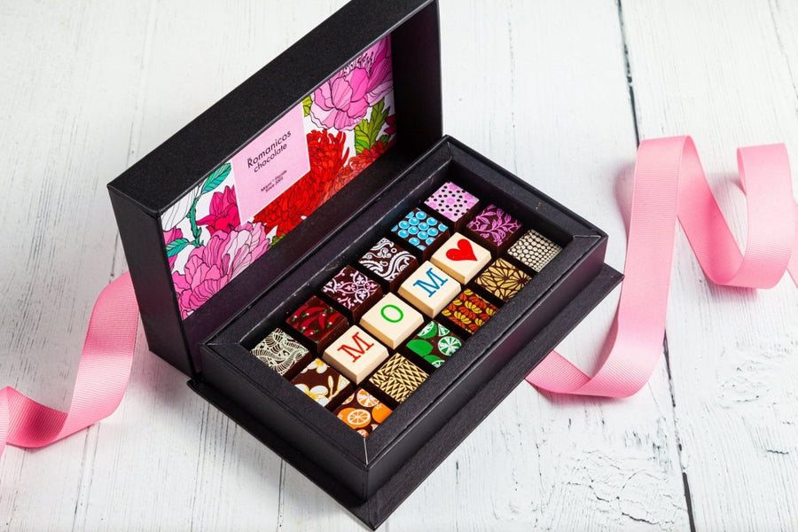 Mother's Day Chocolate Art Mini Scrabble Box - Romanicos Chocolate