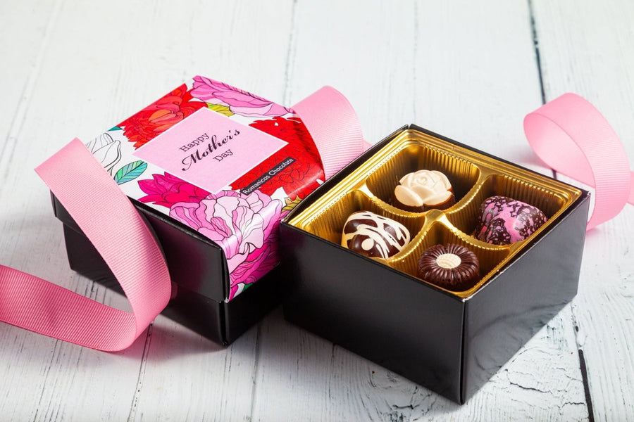 Mother's Day Chocolate Heart and Flower Jewel Box (4 pcs) - Romanicos Chocolate