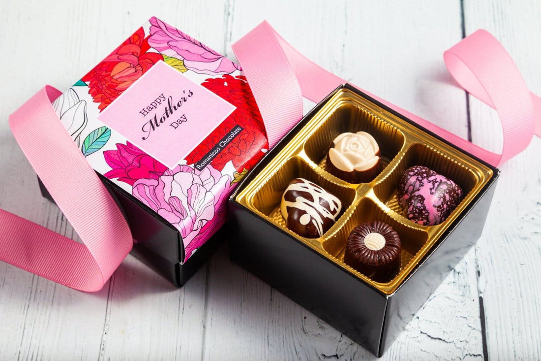 Mother's Day Chocolate Heart and Flower Jewel Box (4 pcs) - Romanicos Chocolate
