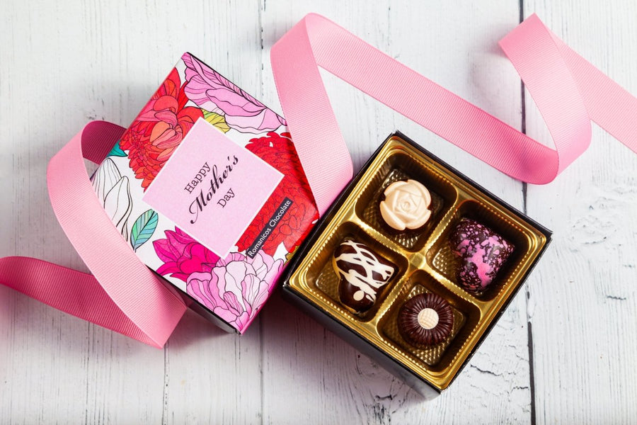 Mother's Day Chocolate Heart and Flower Jewel Box (4 pcs) - Romanicos Chocolate
