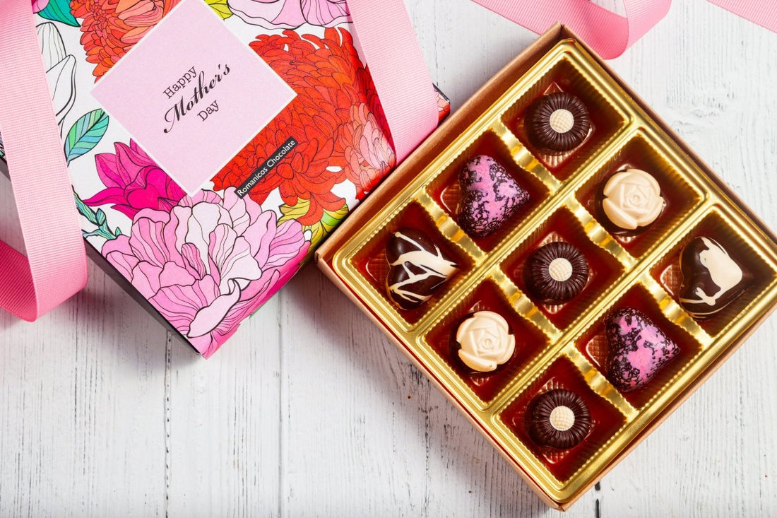 Mother's Day Chocolate Heart and Flower Jewel Box (9 pcs) - Romanicos Chocolate