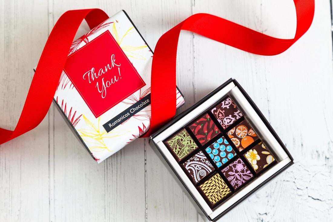 Piccolo Size Chocolate Art Thank You Box - Romanicos Chocolate