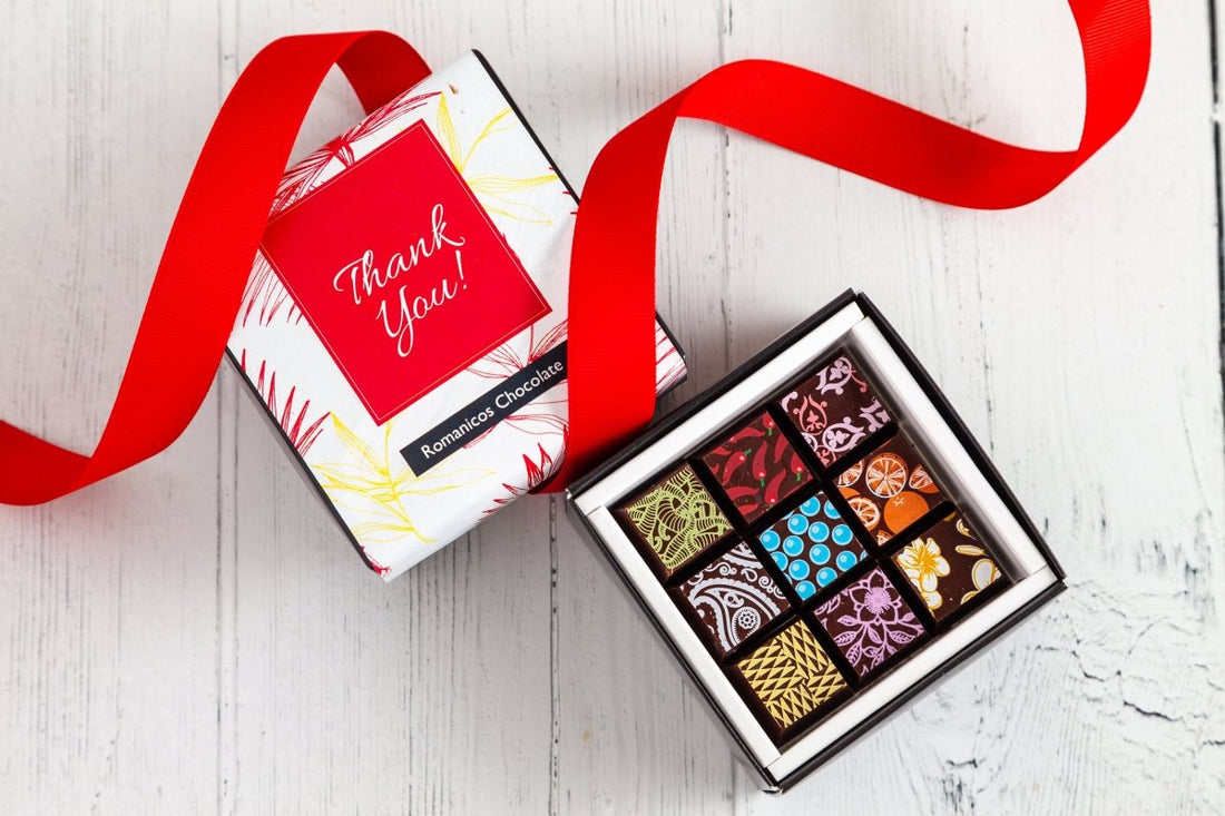 Piccolo Size Chocolate Art Thank You Box - Romanicos Chocolate