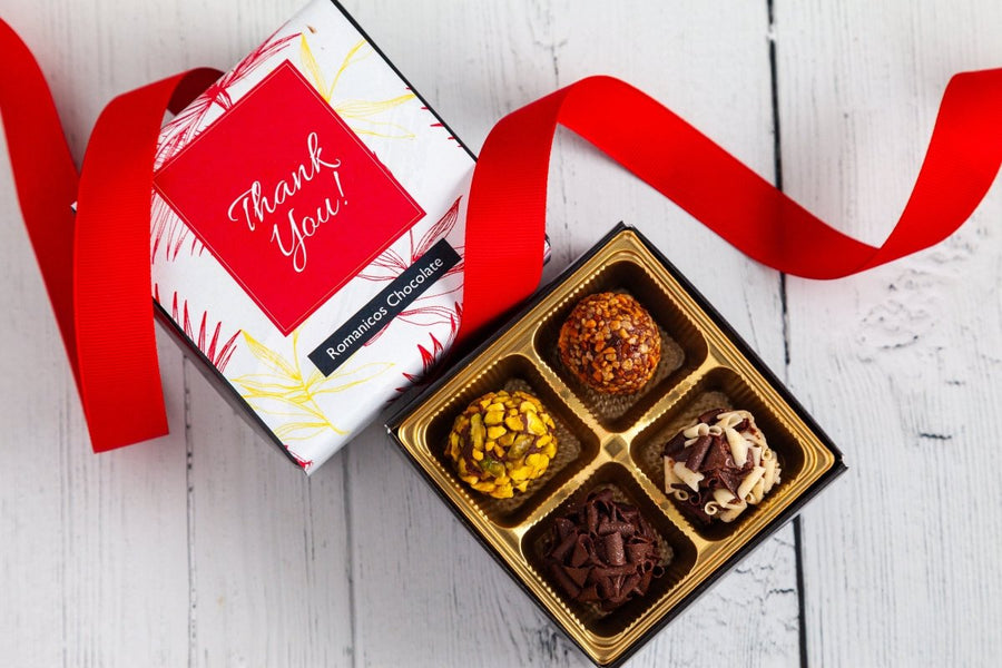 Piccolo Size Signature Truffles Thank You Box - Romanicos Chocolate