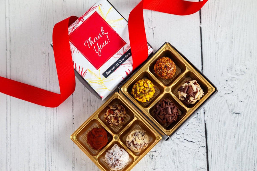 Piccolo Size Signature Truffles Thank You Box - Romanicos Chocolate