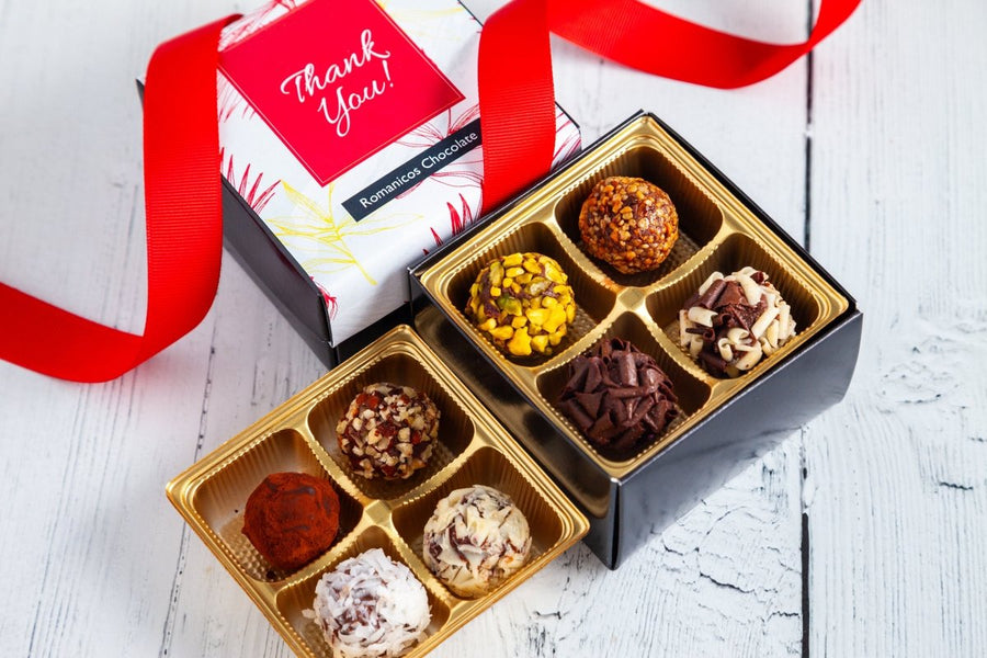 Piccolo Size Signature Truffles Thank You Box - Romanicos Chocolate