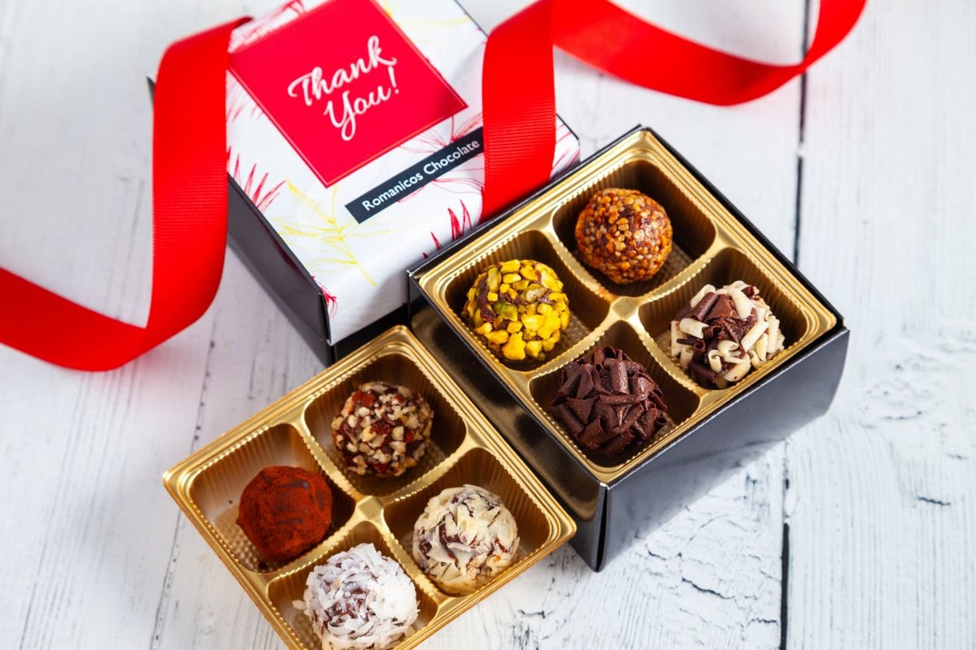 Piccolo Size Signature Truffles Thank You Box - Romanicos Chocolate