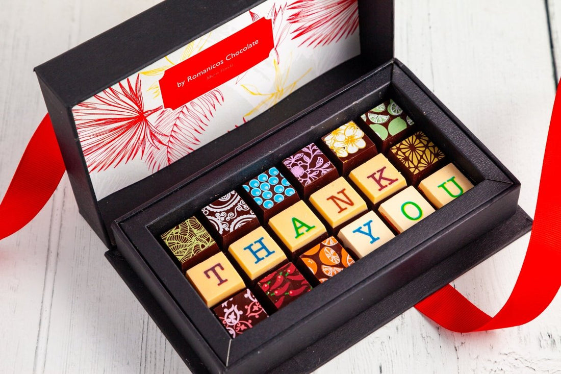 Thank You Chocolate Art Mini Scrabble Box - Romanicos Chocolate