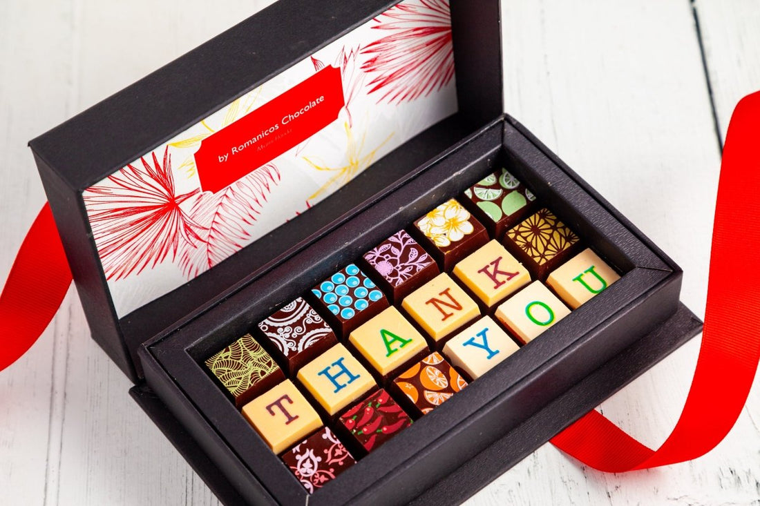 Thank You Chocolate Art Mini Scrabble Box - Romanicos Chocolate