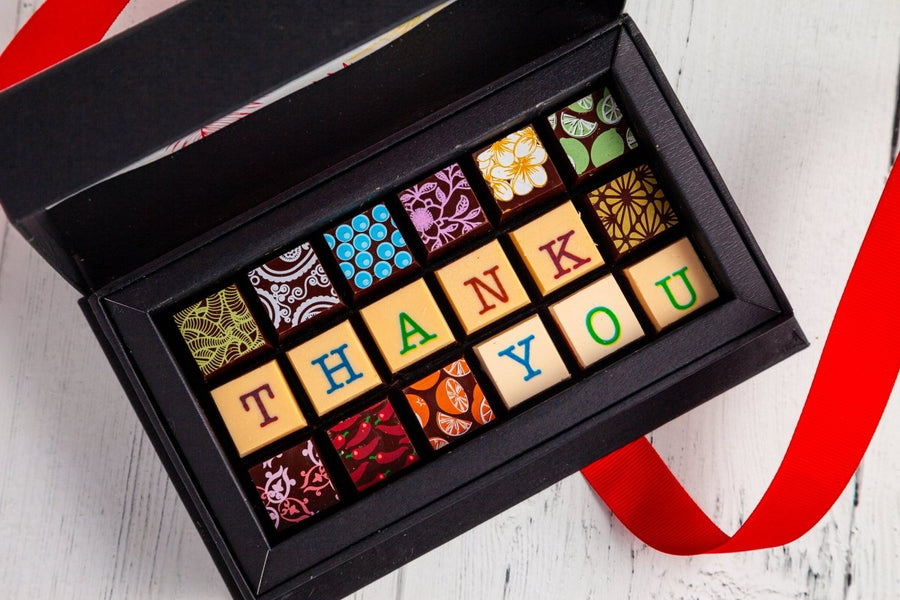 Thank You Chocolate Art Mini Scrabble Box - Romanicos Chocolate