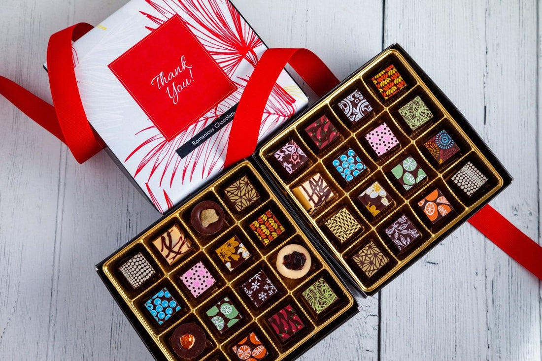 Thank You Double Queen Chocolate Art Box (32 Pieces) - Romanicos Chocolate