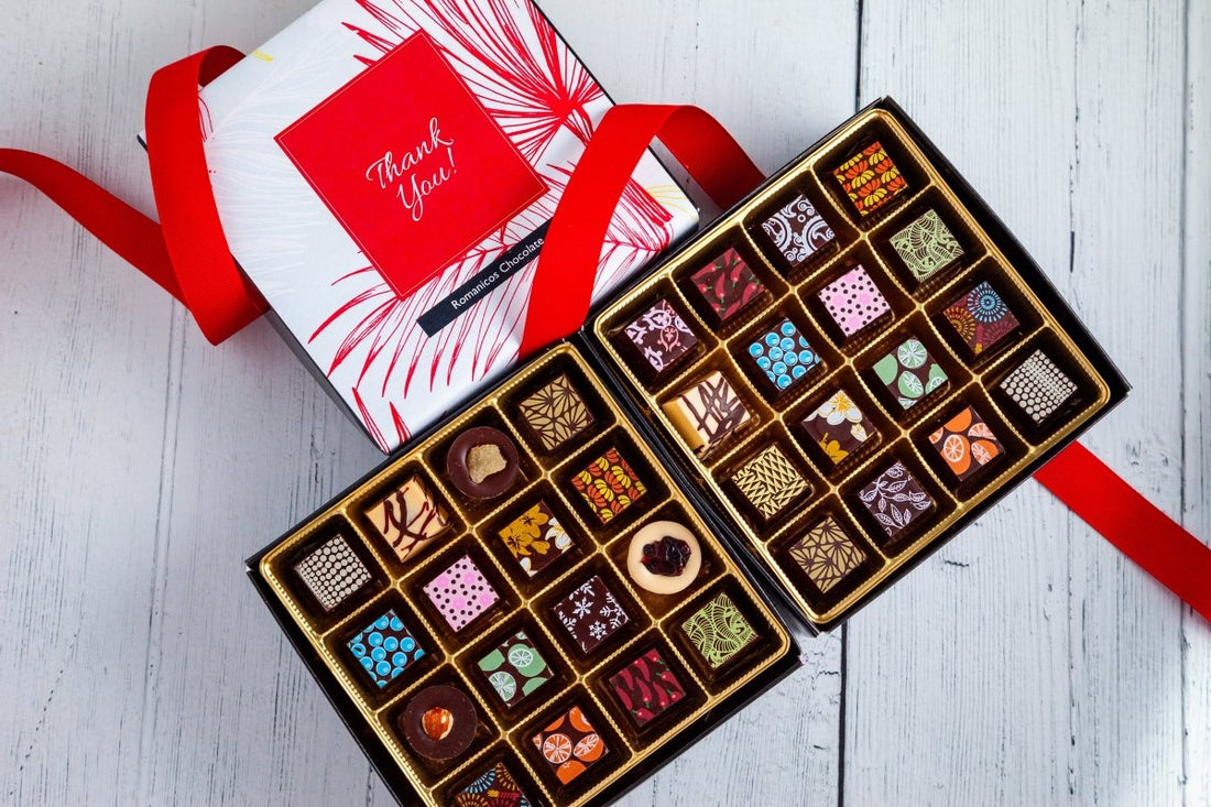 Thank You Double Queen Chocolate Art Box (32 Pieces) - Romanicos Chocolate
