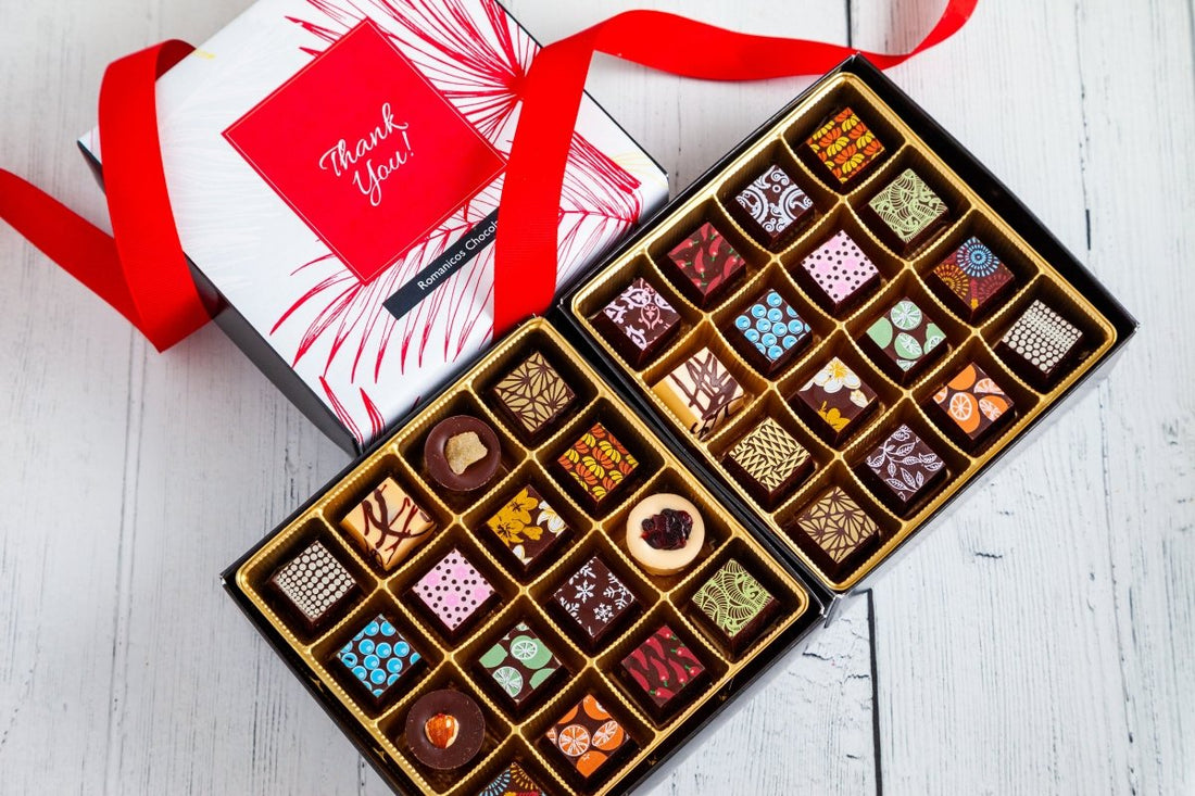 Thank You Double Queen Chocolate Art Box (32 Pieces) - Romanicos Chocolate