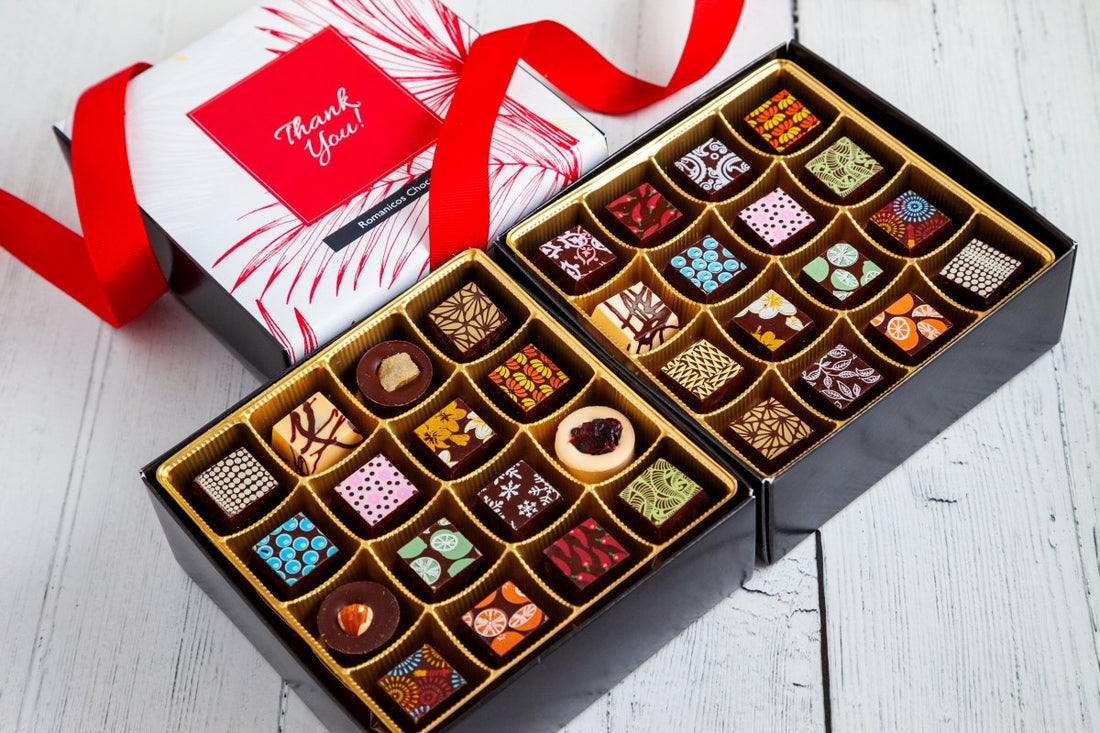 Thank You Double Queen Chocolate Art Box (32 Pieces) - Romanicos Chocolate