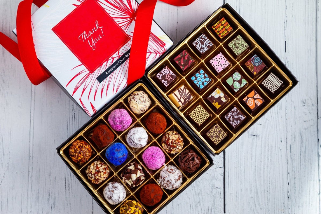 Thank You Queen Mix Box (32 Pcs: 16 Bonbons and 16 Truffles) - Romanicos Chocolate