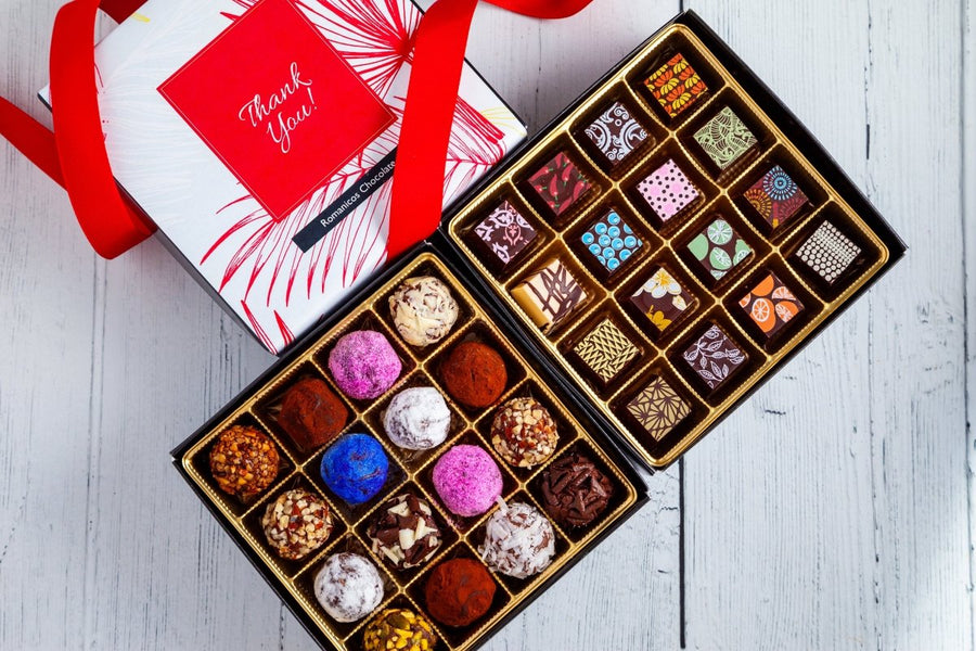 Thank You Queen Mix Box (32 Pcs: 16 Bonbons and 16 Truffles) - Romanicos Chocolate