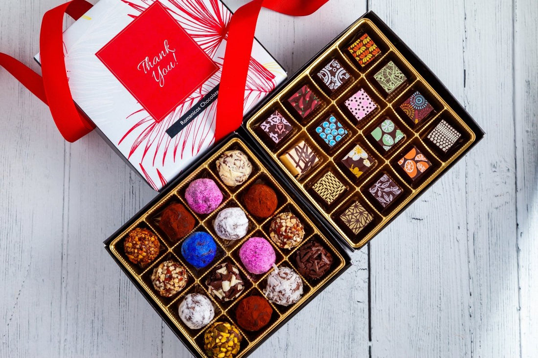 Thank You Queen Mix Box (32 Pcs: 16 Bonbons and 16 Truffles) - Romanicos Chocolate