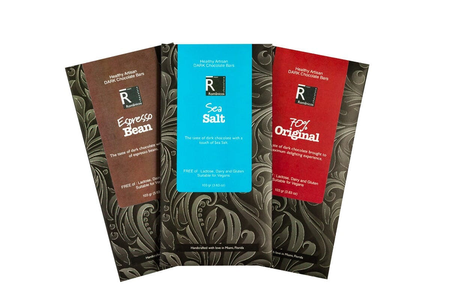 Artisanal Dark Chocolate Bar Custom Trio Bundle - Romanicos Chocolate