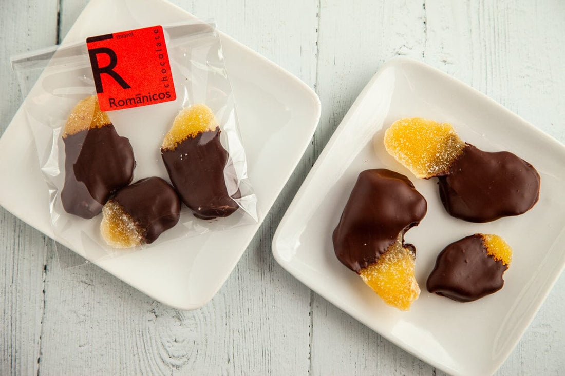Candied Ginger Dipped in Dark Chocolate - Romanicos Chocolate