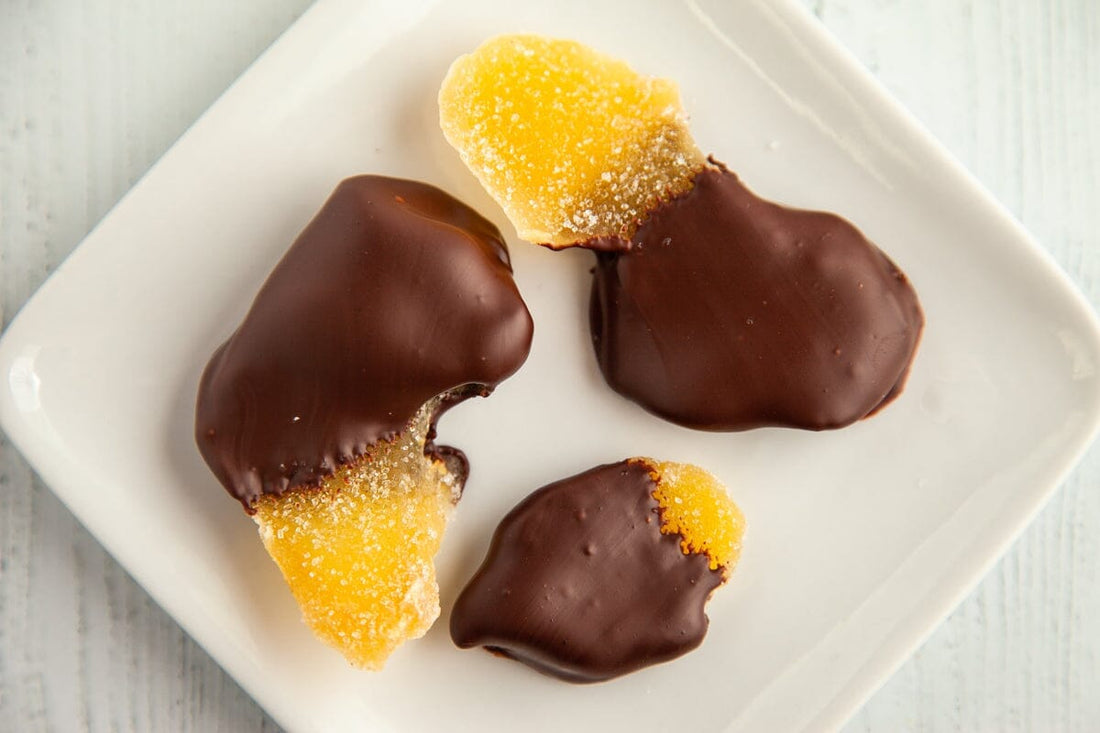 Candied Ginger Dipped in Dark Chocolate - Romanicos Chocolate