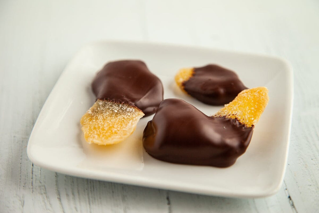 Candied Ginger Dipped in Dark Chocolate - Romanicos Chocolate