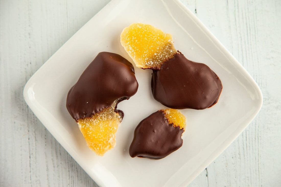 Candied Ginger Dipped in Dark Chocolate - Romanicos Chocolate