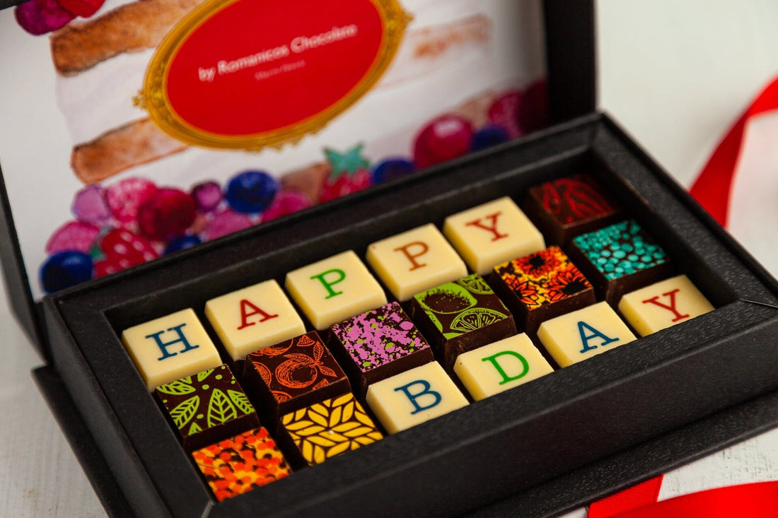 Happy Birthday Chocolate Art Mini Scrabble Box Romanicos Chocolate 