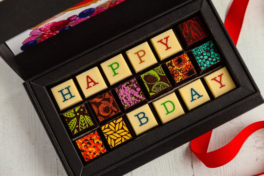 Happy Birthday Chocolate Art Mini Scrabble Box Romanicos Chocolate 