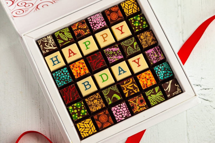 Happy Birthday Chocolate Art Scrabble Box - Romanicos Chocolate