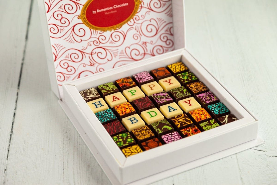 Happy Birthday Chocolate Art Scrabble Box - Romanicos Chocolate