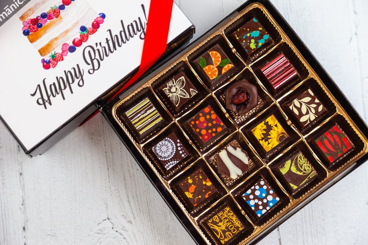 Queen Size Happy Birthday Chocolate Art Box - Romanicos Chocolate