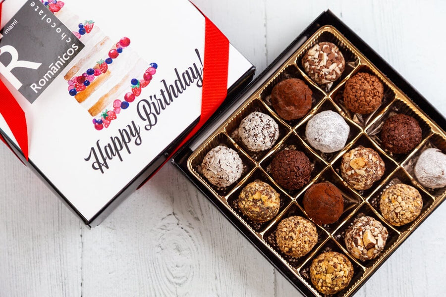 Queen Size Happy Birthday Signature Truffles Box Romanicos Chocolate 